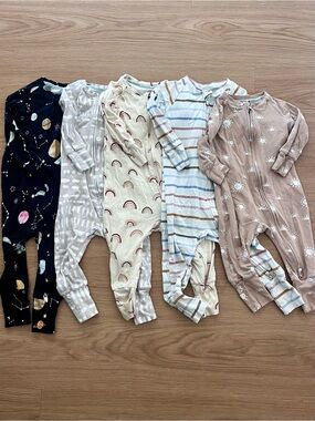 Lot of FIVE (5) Loulou Lollipop Gender Neutral One-Piece Sleepers - Soft Cotton
